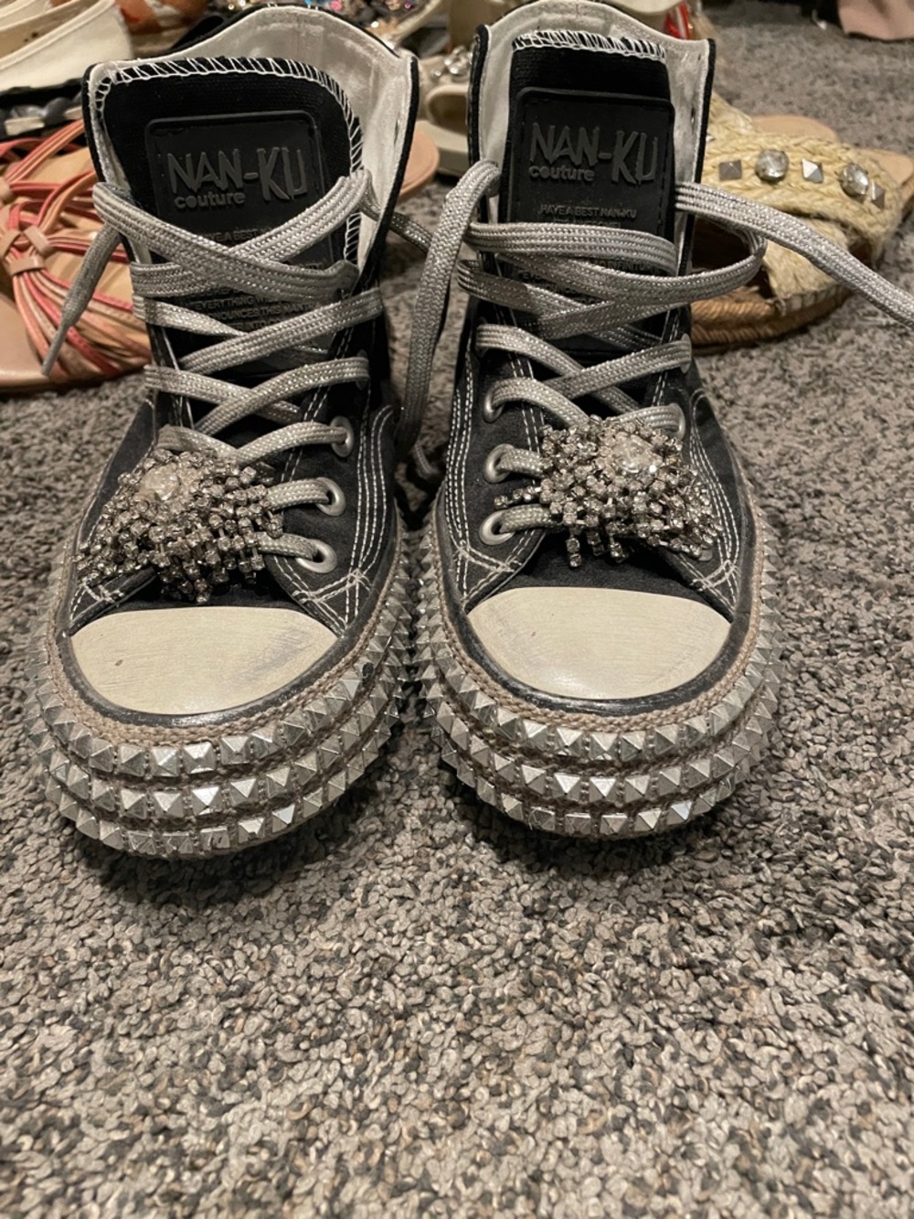 NAN-KU Couture Women's Black High-Top Sneakers with Silver Studded Trim - Picture 3 of 5